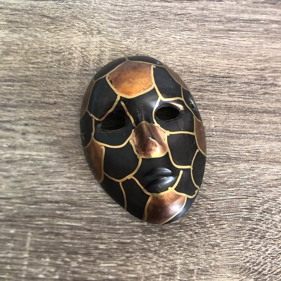 Vtg Hand Painted Brass Mask - Picture 13 of 13